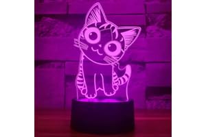 i-CHONY Cat Gift Night Light for Kids,Auto 7 Colors Changing Cat Table Lamp,3D Illusion Bedside Lamp,Cute Cat Gifts for Women Teens Boys Girls Birthday Christmas Gifts