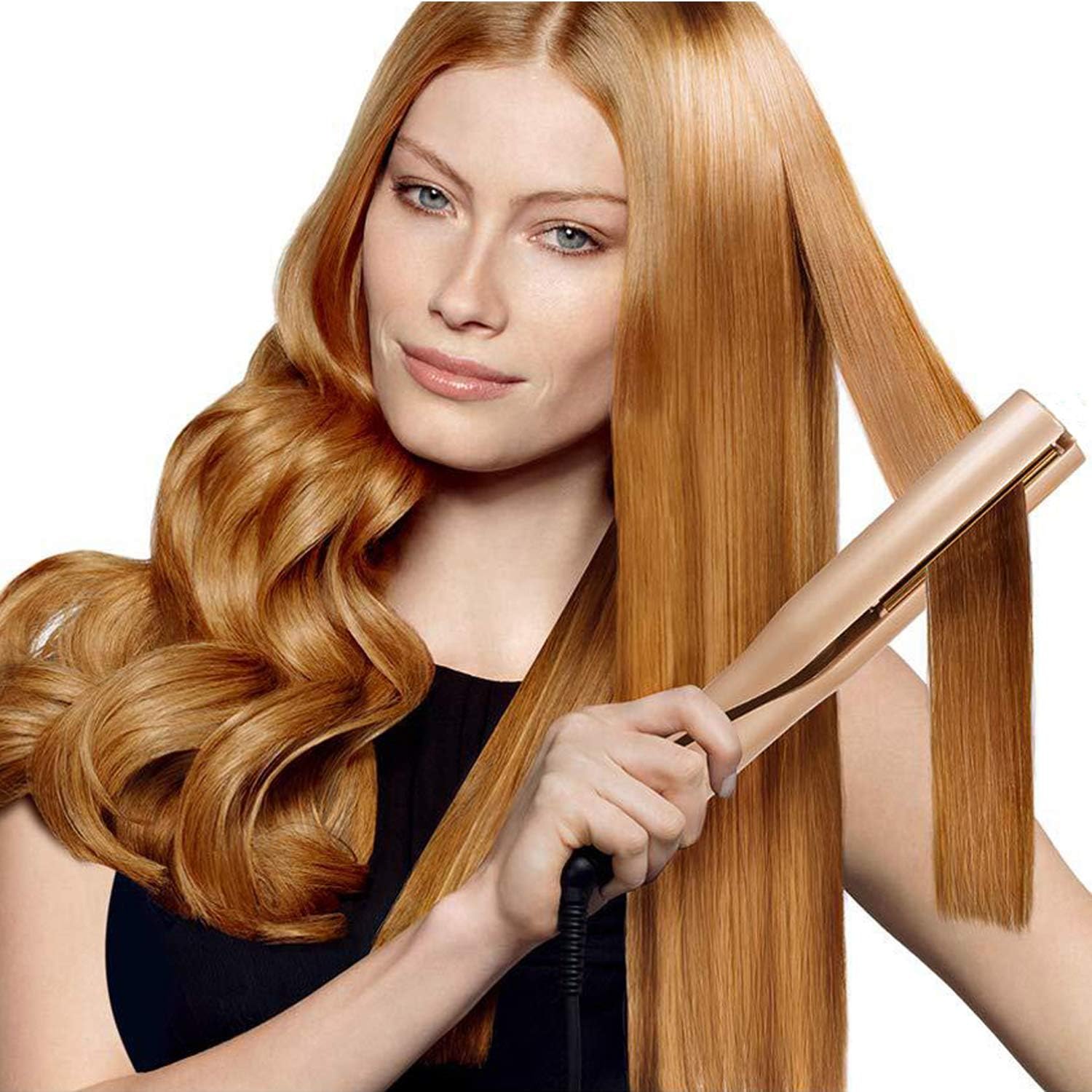 Hair Straightener And Curlers 2 In One Wet To Dry Hair Styler Flat Iron No Damage To Hair Gold Amazon Co Uk Beauty