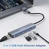 Clomnpe 5 In 2 USB C Hub Gigabit Ethernet 1000M 3x USB 3.0 USB-C for MacBook XPS view 4