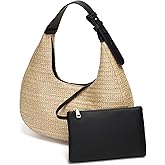 Herald Hobo Crescent Straw Handbag for Women, Summer Beach Tote Bag Purse Top Handle Satchel with Adjustable Strap