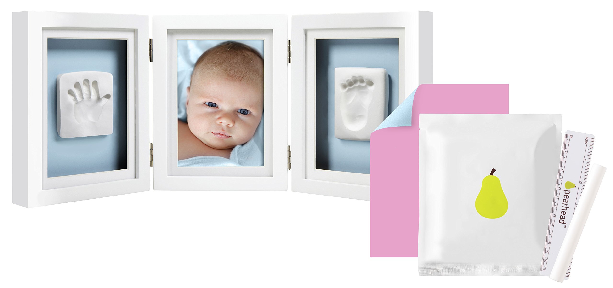 Pearhead P63006 Newborn Baby Handprint and Footprint Deluxe Photo Frame & No Bake Impression Kit, First Year Keepsake, White