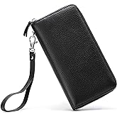 Moflycom Womens Wallet RFID Blocking Genuine Leather Zip Around Wallet Clutch Wristlet Travel Long Purse for Women