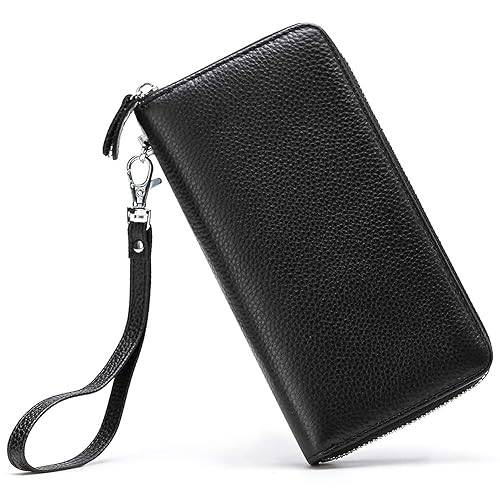 Womens Wallet RFID Blocking Genuine Leather Zip Around Wallet