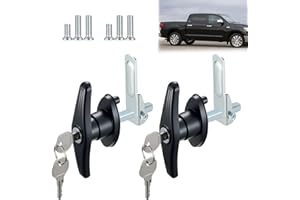Ojeemii 2PCS Truck Cap Locking T-Handle, Camper Shell Accessories, T-Handle Latch with Keyed Lock, Truck Camper Shell Lock, Key Alike Black T-Handle Locks (Left & Right) for Most Truck