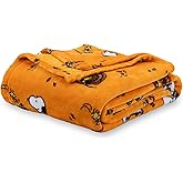 Berkshire Blanket Peanuts® VelvetLoft® Cute Character Snoopy Plush Blanket,Snoopy and Woodstock Fall Birds & Leafs Orange,Full/Queen 90 in x 90 in (Official Peanuts® Product)