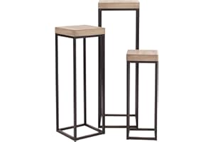 HOWARD ELLIOTT COLLECTION Howard Elliott Set of 3 Tall Plant and Side Pedestal Stand, Natural Veneer Wood Top & Metal Base End Tables for Small Space, Home Decoration, Bedroom, Entryway & Office Decor, Pack of 3