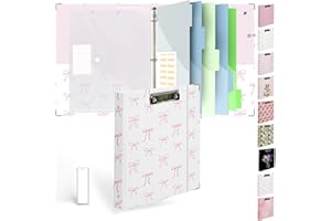 Etzul 3 Ring Binder 1 inch with Clipboard - White & Pink Bow Design, Includes Dividers, File Bag & Spine Label - Classic and Elegant for School or Work, Holographic Waterproof Film