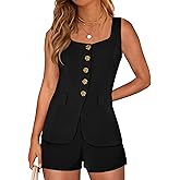 PRETTYGARDEN Womens 2 Piece Matching Sets 2026 Fashion Suit Vest Tops Shorts Set Spring Business Casual Vacation Outfits