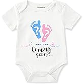 Glimnerize Baby Coming Soon Reveal idea Onesie Infant Girl Boy Announce Pregnancy Surprise Cotton White Bodysuit 0-3 Months