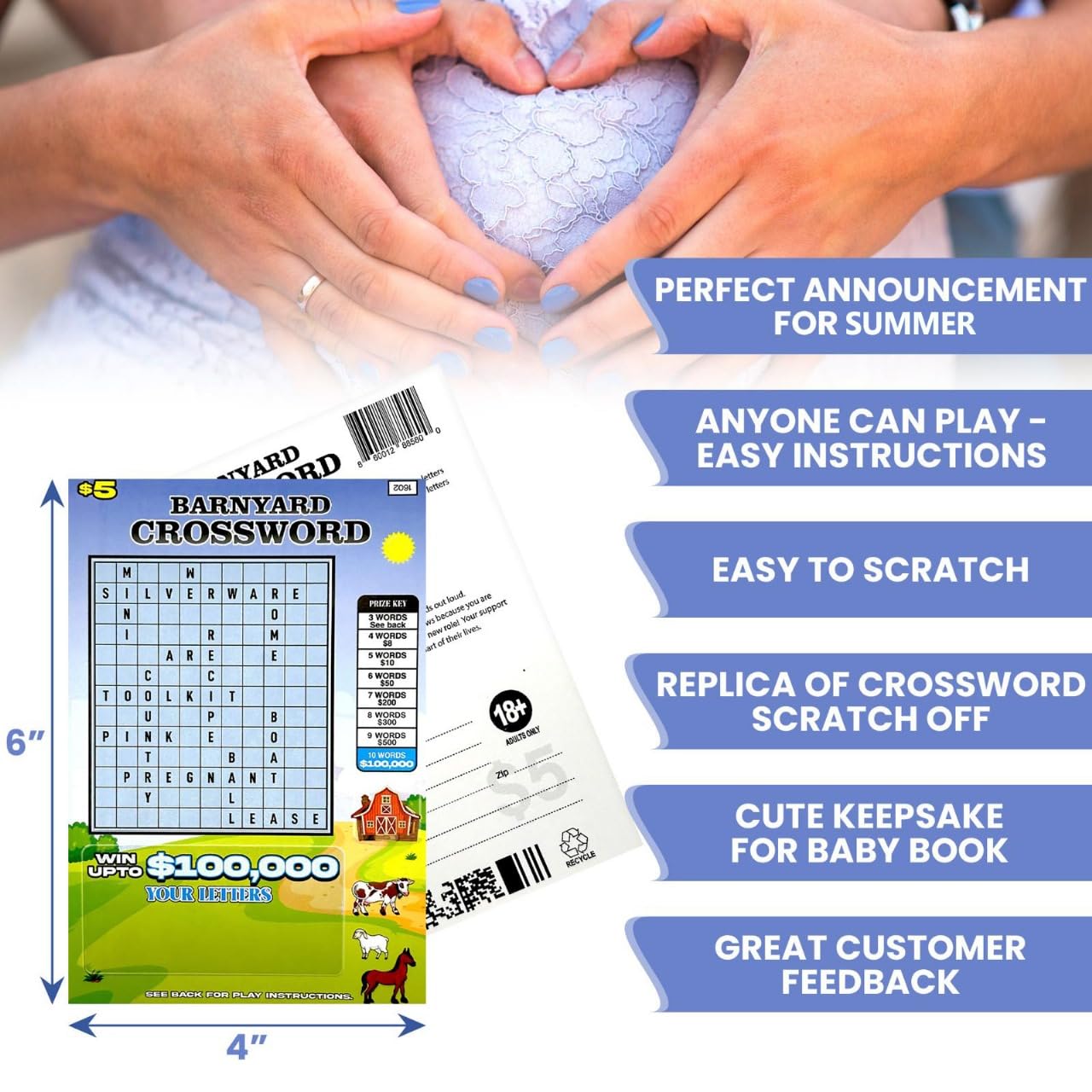Pregnancy Announcement Lottery Scratch Off Cards for Summer! - Pack of 8 Tickets for Your Memorable Baby Announcement - Perfect Pregnancy Announcement Cards for Grandparents Husband Parents Friends