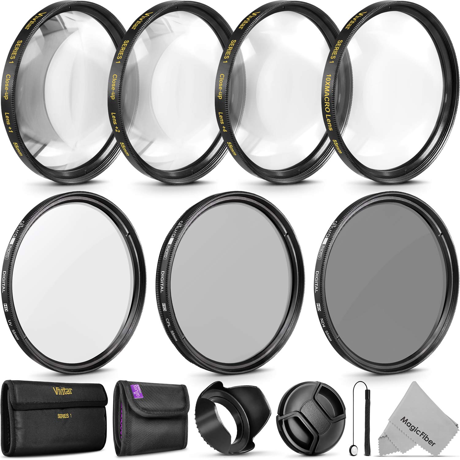 55mm Professional UV CPL ND4 Lens Filter and CloseUp Macro Accessory