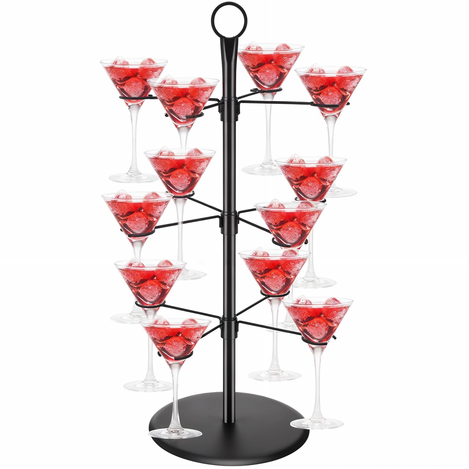 Photo 1 of MAQUITA Cocktail Tree Stand, Metal Drink Tower, 3 Tier - 12 Holders For Champagne, Martini, Margarita Cups - Black