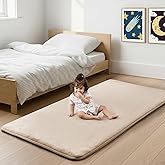 PAPAMAT 1.3" Thick Baby Bedside Floor Mat for Bedroom, Basic Padded Foam Soft Plush 28x72 Runner Rug with Non Slip Cushioned for Nursery Playroom (Beige)