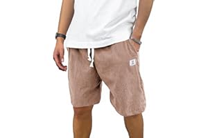 HOTake Men's Corduroy Shorts Casual Elastic Waist Drawstring Shorts for Men Summer Beach Shorts Loose Fit
