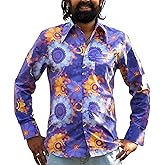 Mens 70s Disco Hip Hop Shirts Casual Button Down Paisley Floral Vintage Long Sleeve Large Collar Shirt