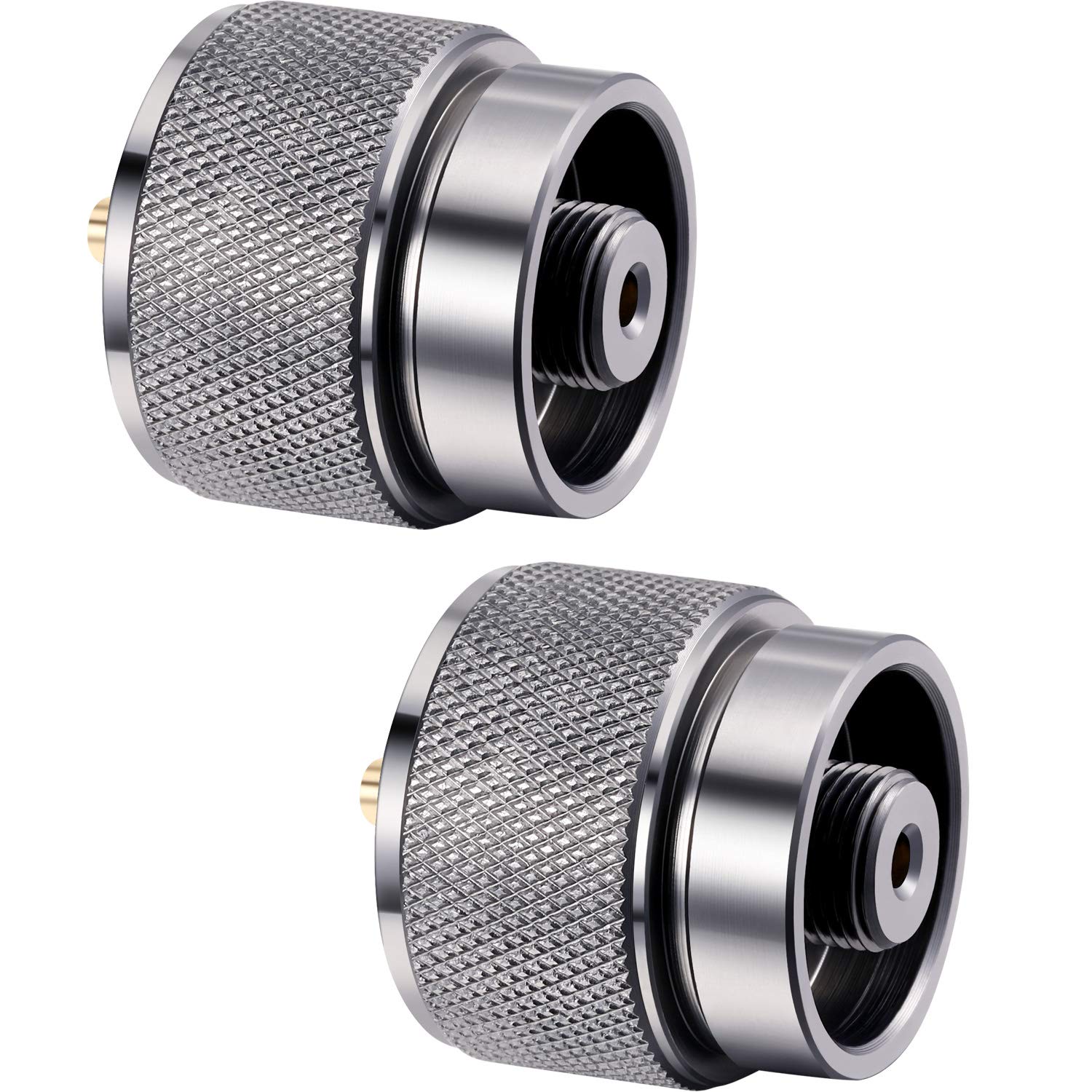 Photo 1 of Hotop 2 Pieces Camping Stove Adapter 1 Lb Propane Small Tank Input EN417 Lindal Valve Output Outdoor Cylinder LPG Canister Adapter (Silvery)