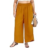 SEKINO Women's Plus Size Wide Leg Palazzo Pants High Waisted Boho Loose Casual Pant Flowy Beach Trousers with Pockets