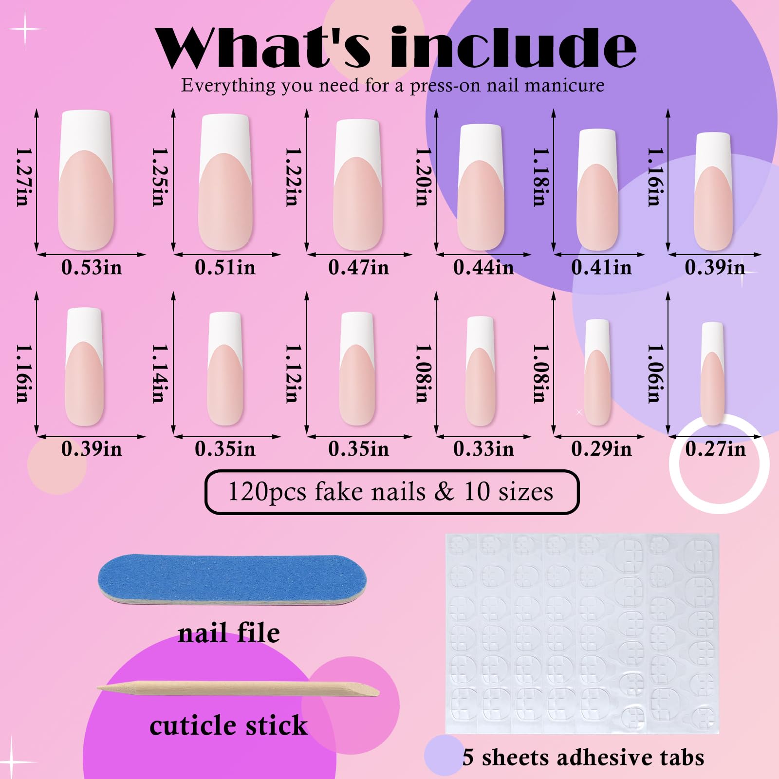 AddFavor 120pcs White French Tip Press on Nails Long Square Fake Nails Nude False Nails Sqaure French Press ons Square Nail Acrylic Artificial Nail with Adhesive Tab for Women - Image 5