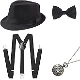 BABEYOND 1920s Mens Gatsby Gangster Costume Accessories Set Include Panama Hat Suspender