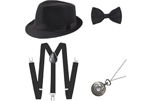 BABEYOND 1920s Mens Gatsby Gangster Accessories Set Panama Hat Suspender Bow Tie