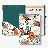 Hongri Mini Clipboard Folio with Refillable Lined Notepad and Interior Storage Pocket for Students, Classroom, Office, Women, Man, Cute Custom Pattern, Standard A5 Size 6 x 9 in, Classic Flower