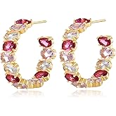 Dazzling Multicolor Austrian Crystal 14K Gold Plated Hoop Earrings for Women Fashion Hypoallergenic Jewelry Gift