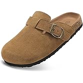 Kids Suede Clogs Boys Girls Mules Cork Genuine Leather Sandals with Adjustable Buckle Slippers Potato Shoe Indoor Outdoor Slip On Slide for Big Kids