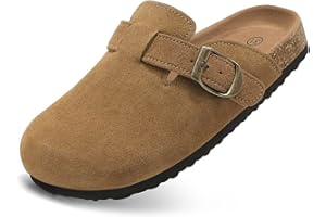 NEDAAN Kids Suede Clogs Boys Girls Mules Cork Genuine Leather Sandals with Adjustable Buckle Slippers Potato Shoe Indoor Outdoor Slip On Slide for Big Kids