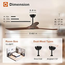 addlon Ceiling Fans, 60 Inch Indoor/Outdoor Ceiling