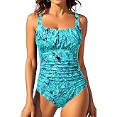 Aqua Eve One Piece Bathing Suit for Women Tummy Control Swimsuit Slimming Vintage Swimwear