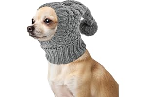 Vehomy Dog Knitted Hat Cat Christmas Wool Hat Pet Winter Accessories Warm Head Wrap with Ears Cover Puppy Hood Neck Headband Protector for Small Medium Large Dogs Grey (S)