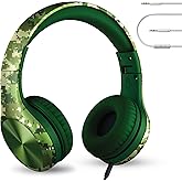 LilGadgets Connect+ Pro Wired Kids Headphones for School with Microphone, Volume Limiting Over-Ear Headset with Cord, SharePort Technology & SoftTouch Padding, Green Digital Camo