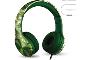 LilGadgets Connect+ Wired Kids Headphones for School with Microphone, Volume & Noise Reducing Over-Ear Headset w/Cord, SharePort Technology & SoftTouch Padding, Digital Camo - Headphones for Kids