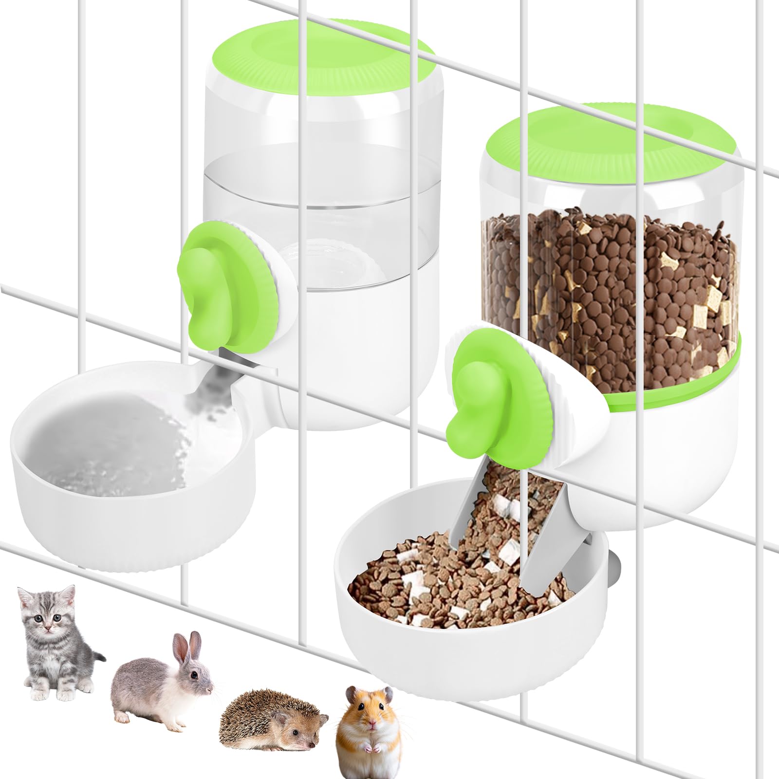 Photo 1 of Hanging Automatic Cat Food and Water Dispenser 35 oz, Gravity Refill Food and Siphon Suction Device for Medium Small Animal Puppies, Cats, Rabbits, Chinchillas and Ferrets (Green)