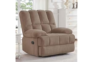 Dreamsir Oversized Rocker Recliner Chair, Manual Recliner Single Sofa Couch, Soft Fabric Overstuffed Rocking Chair for Living Room, Theater Seating for Big Man, Khaki