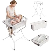 Collapsible Baby Bathtub with Stand - Big Baby Bath Tub with Thermometer | Parents Spine Save Infant Baby Tub Foldable Newborn Toddler Bathtub for Baby Girl Boy 0 to 36 Months White