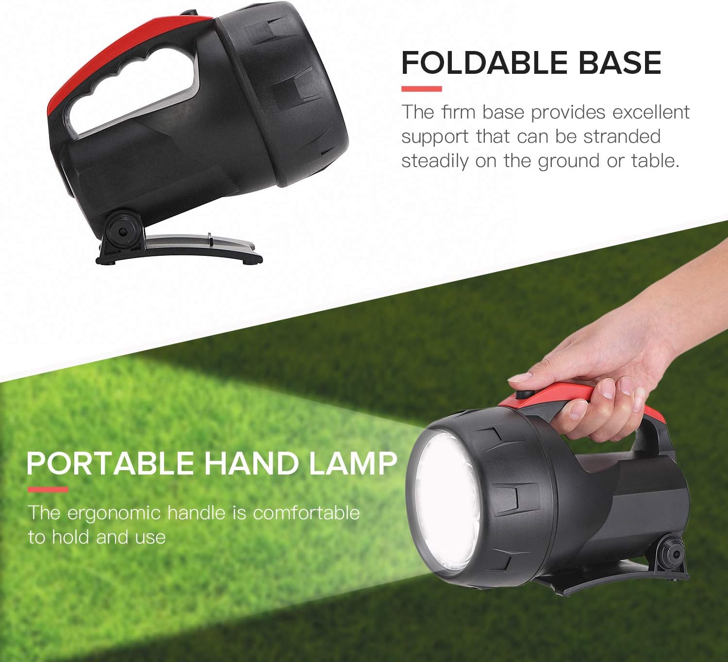 Outdoor Spot Lights Hand-Held Flashlight, 600 Lumens Light Bright Long Distance LED Spotlight Searchlight, 6 Volt Lantern Battery Powered Lights ，5W （Black） - - 