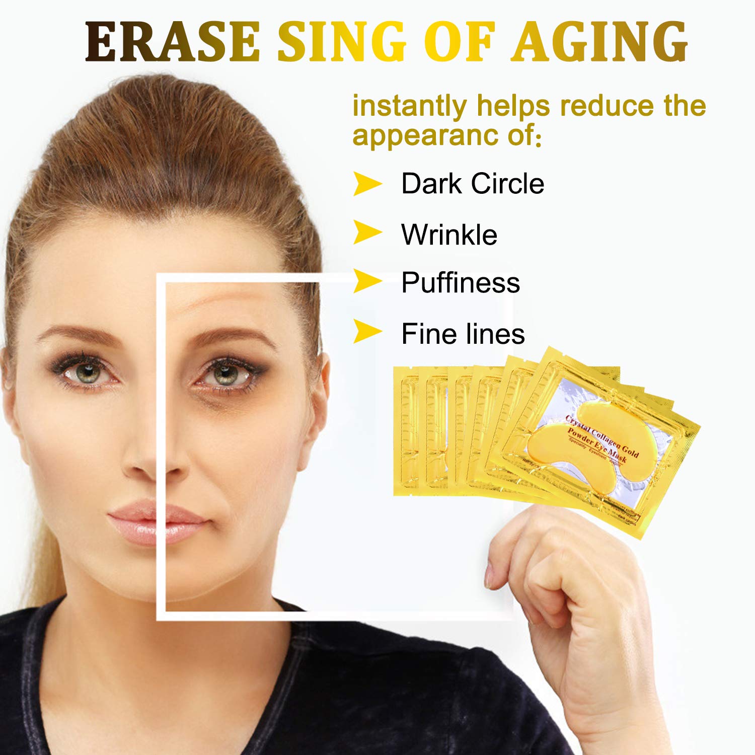 POSTA Gold Eye Mask, 20 Pairs Eye Treatment Mask With Collagen, Under Eye Mask Treatment for Puffy Eyes, Dark Circles Corrector, Used for Eye Bags, Anti Aging Patches Luxury Gift for Women and Men : Beauty