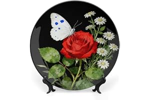 ERSTSNCK White Butterfly Red Rose Ceramic Decorative Plate 7inch Bone China Wall Hanging Ornament Plates Bohemian Style Dinne