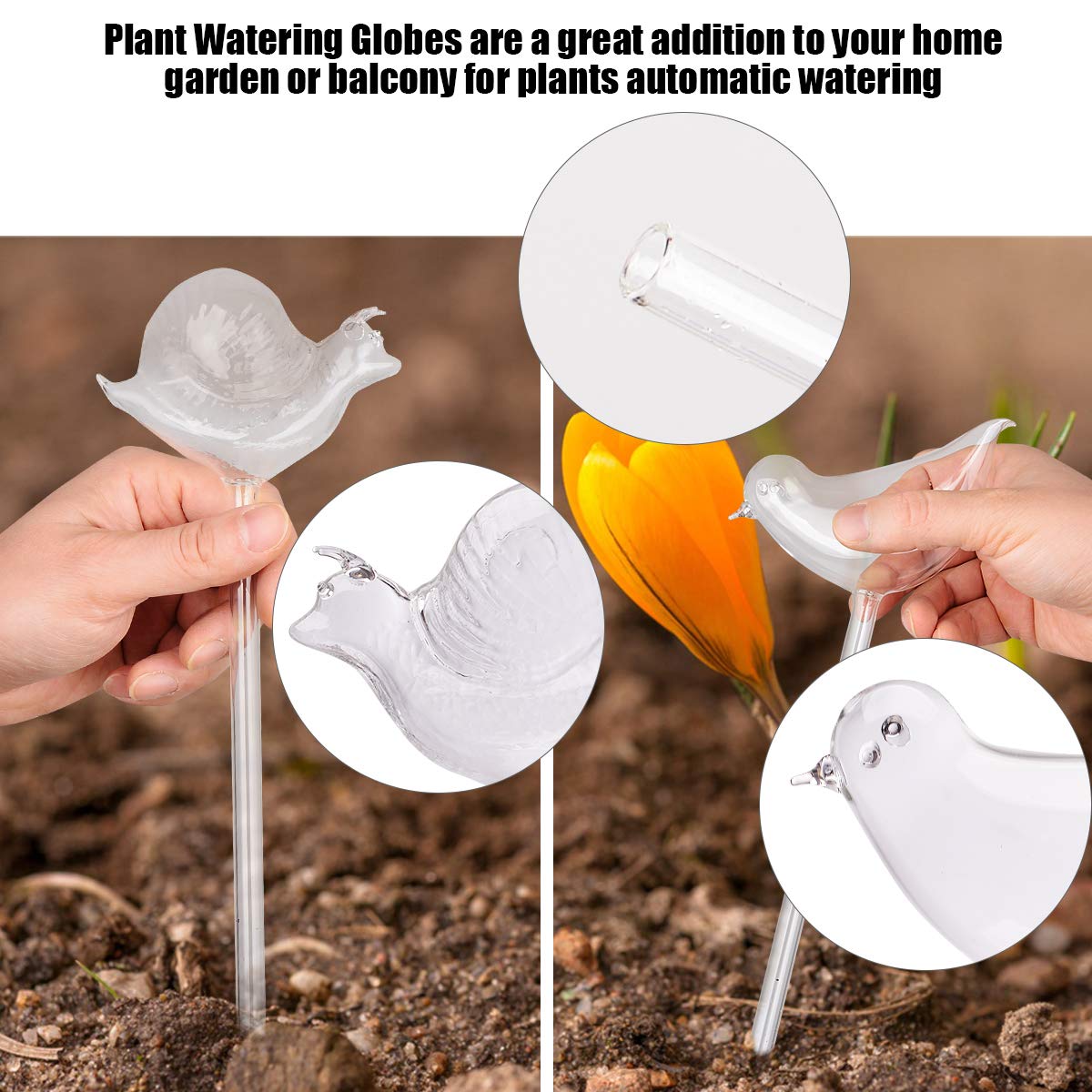 Plant Watering Bulbs (2 Pack) Glass Self-Watering Stakes Water Globe Automatic Irrigation Device For Indoor & Outdoor Plants Garden Patio Flower Pot Hanging Planters