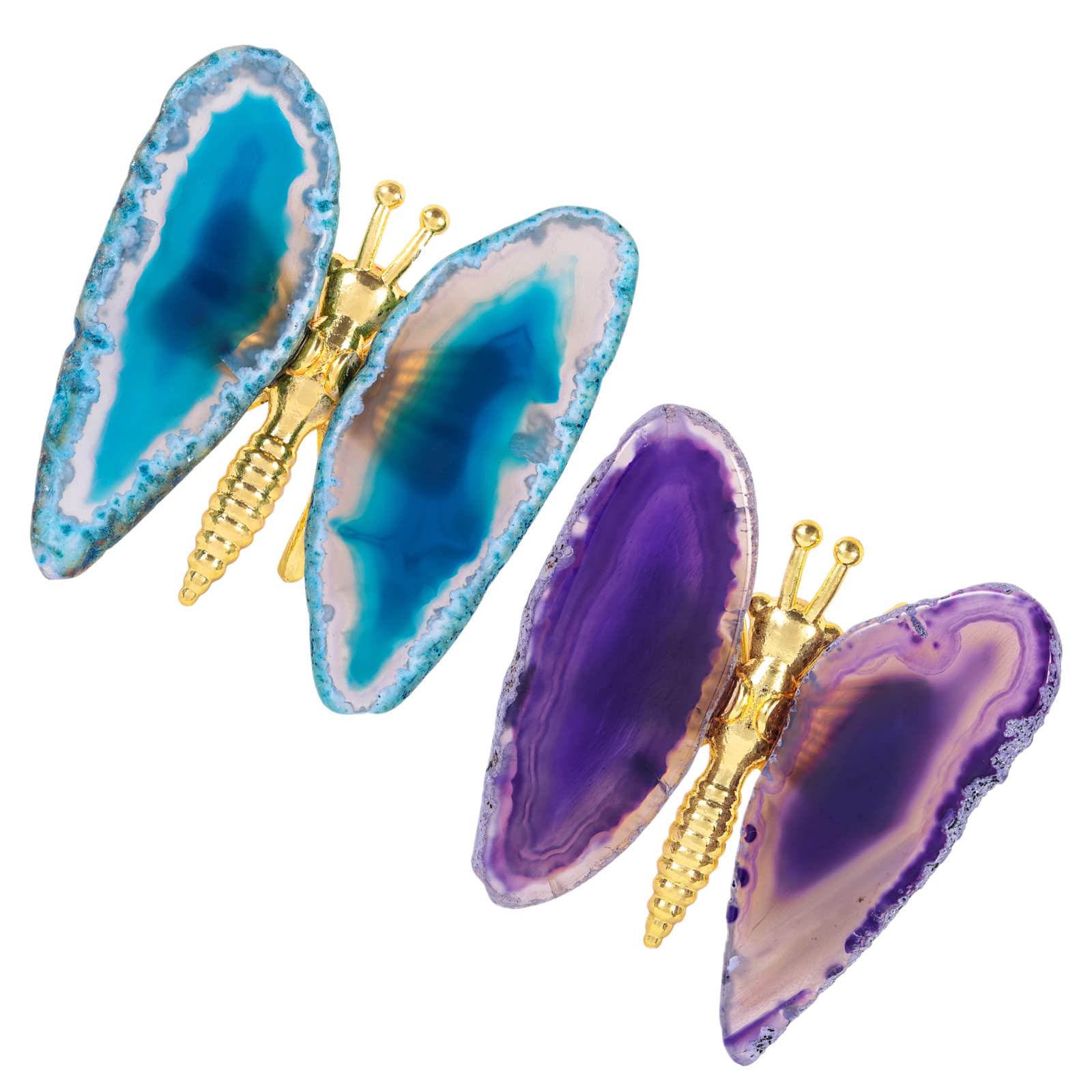 mookaitedecor Set of 2 Purple & Blue Agate Slices Crystal Butterfly Decoration Collectible Figurines, Crystal Stone Animal Gifts, Semi Precious Stones Art Butterfly Ornaments for Home Reiki Healing