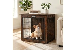 Wood Dog Crate Furniture with Reversible Side Door, Wooden Indoor Dog Kennel for Small Medium Dogs, End Table Dog Crate with 