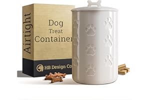 HB DESIGN CO. Dog Treat Container Airtight - 5 Inch Wide x 9 Inch Tall Ceramic Dog Treat Jar for Kitchen Counter with Airtight Lid - 7 Cup Capacity Pet Treat Container - Cute Doggie Cookie Jar - Big Treats Canister
