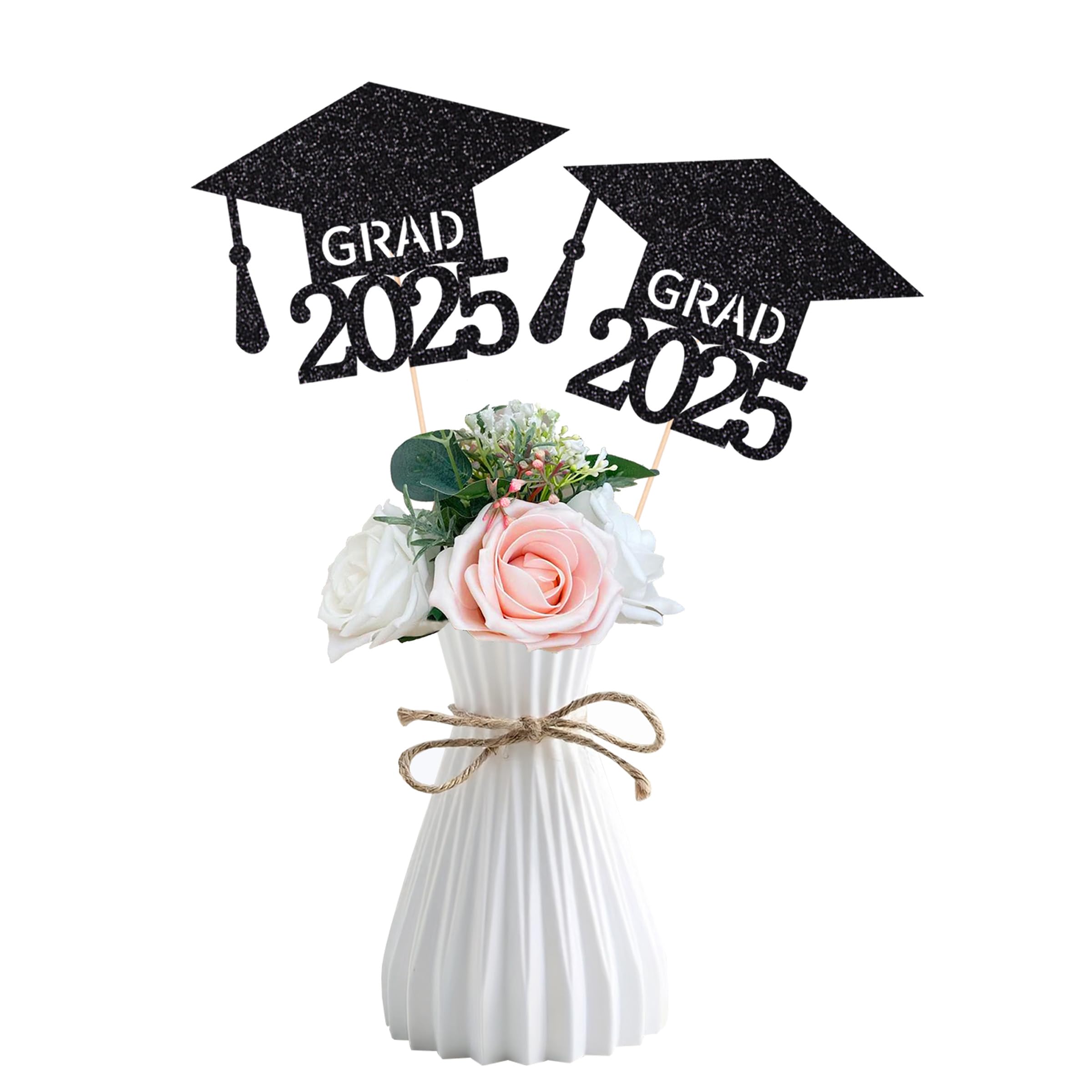 Photo 1 of *Pack of 3* Class of 2025 Graduation Decorations Centerpieces for Tables, 2025 Graduation Glitter Double-Sided Cap Table Decorations Party Centerpiece Sticks Table Topper Party Favors Supplies(10 Pack, Black)
