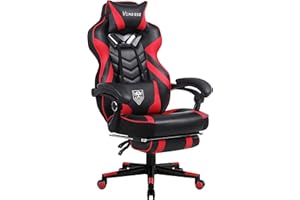 Vonesse Gaming Chair, Big and Tall Gaming Chair with Footrest and Massage, Gaming Chairs for Adults with Lumbar Support, Ergonomic High Back Computer Chair with Pocket Spring Cushion (Red/Black)