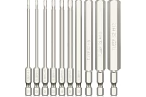 TLEEP 10 x 1/4 Inch Hex Head Allen Wrench Drill Bits Long 100MM, Metric Big 12mm to Small 1.5mm, S2 Steel Magnetic Tips Screw