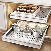 Seinloes 2 Pack Pull Out Cabinet Organizer With Raising Pad for Framed Cabinets,Expandable Width (13"-21") and Depth (17"-24"),3 Slide Rails Slide Out Drawers with Handle,No-Drill Roll Out Shelf,White