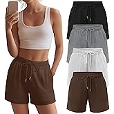 Neer 4 Pack Womens Sweat Shorts Cotton Casual Lounge Drawstring High Waist Summer Loose Elastic Athletic Shorts with Pocket