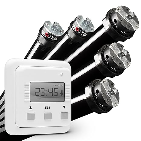 NOBILY *** PROFI-SET / Maxi - Rolladenmotor Rohrmotor Rolladen Rolladenantrieb P5 20/15-60 ( Zugkraft 50kg ) + Zeitschaltuhr 