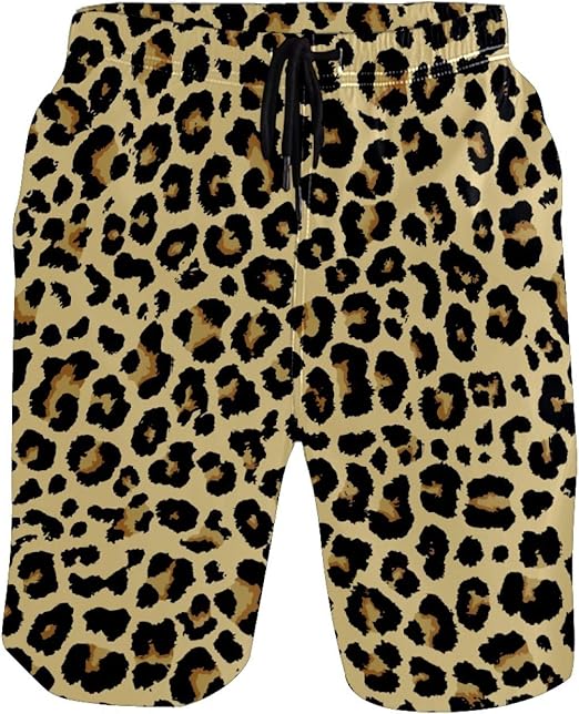 Mens Swim Trunks Leopard Animal Skin Print Modern Swim Shorts with Mesh